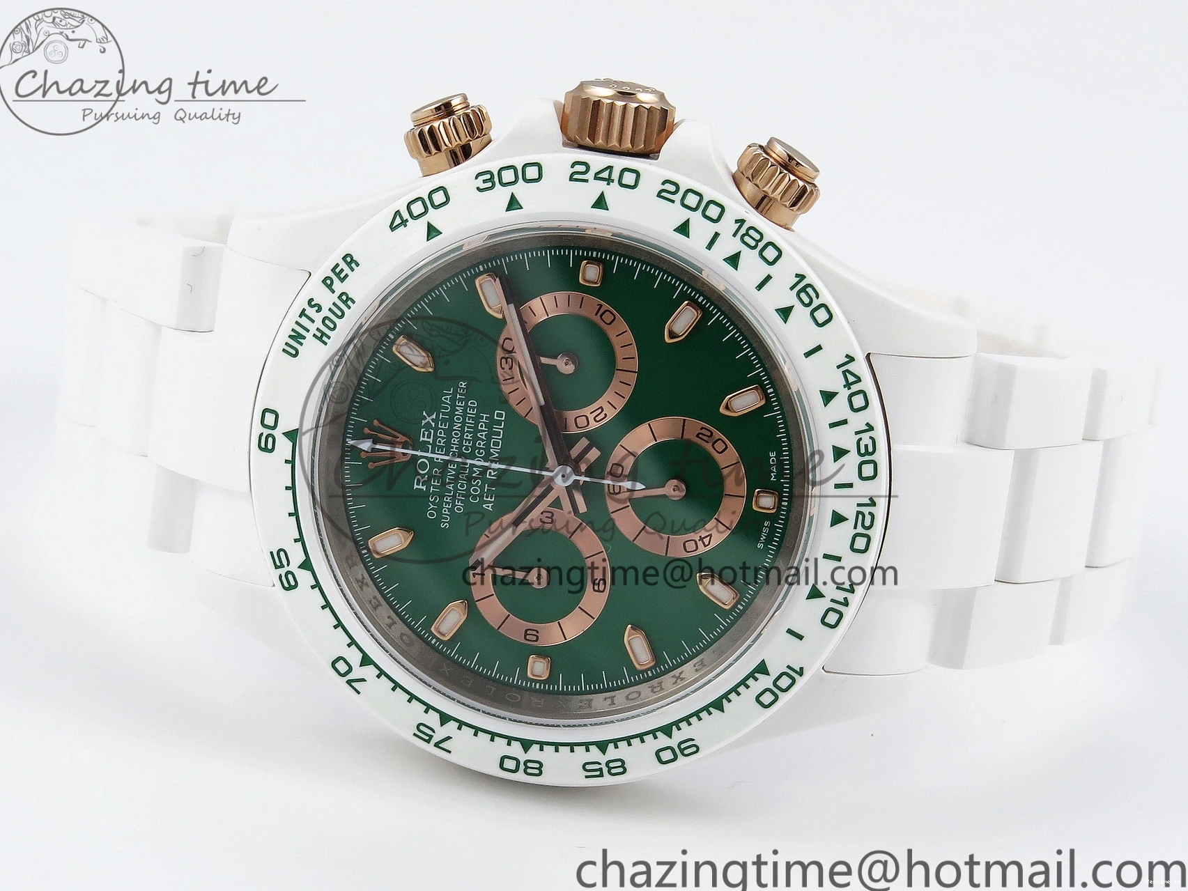 1220 MoistureWicking Daytona AET White Ceramic Case and Bracelet Green Dial SA4130 V 1891